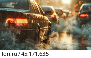 Exhaust Gases From a Car Exhaust Pipe. Стоковое AI-изображение, AI-художник Решат Алиев / Фотобанк Лори