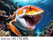 Sea monster open its mouth with teeth. Generative AI. Стоковое AI-изображение, AI-художник Ильин Сергей / Фотобанк Лори