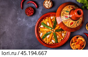 Vegetable tagine with almond and chickpea couscous. Стоковое фото, фотограф Татьяна  Бральнина / Фотобанк Лори