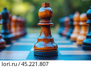 Пешка на шахматной доске. Стоковое AI-изображение, AI-художник Щеголева Ольга / Фотобанк Лори