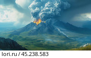 Eruption of volcano on Kamchatka. Natural disasters concept. Copy space. Стоковое AI-видео, аниматор Ирина Михайличенко / Фотобанк Лори
