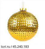 Golden Christmas ball isolated on a white. Стоковое AI-изображение, AI-художник Елена Зубкова / Фотобанк Лори