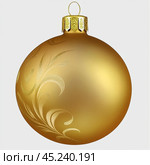 Golden Christmas ball isolated on a white. Стоковое AI-изображение, AI-художник Елена Зубкова / Фотобанк Лори