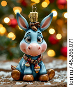 Funny donkey, colorful Christmas tree toy. New Year's decor. Festive New Year's atmosphere. Стоковое AI-изображение, AI-художник Сергей Елизарьев / Фотобанк Лори