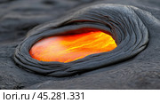 Molten lava glows through a fissure in hardened volcanic rock, AI. Стоковое AI-изображение, AI-художник Сергей Старуш / Фотобанк Лори