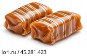 Smooth caramel candies with white stripes tempt with their glossy, rich texture, AI. Стоковое AI-изображение, AI-художник Сергей Старуш / Фотобанк Лори