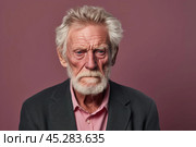 Senior man with grey hair standing over isolated background skeptic and nervous, frowning upset because of problem. negative emotions. Extremely Sulking Caucasian senior man, half body portrait. Стоковое AI-изображение, AI-художник Sergey Grishin / Фотобанк Лори