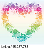 Vector decorative spring rainbow frame with floral heart. Стоковая иллюстрация, иллюстратор Ольга Дроздова / Фотобанк Лори