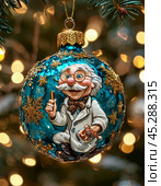Good Doctor Aibolit, bright Christmas tree toy. New Year's decor. Festive New Year's atmosphere. Стоковое AI-изображение, AI-художник Сергей Елизарьев / Фотобанк Лори