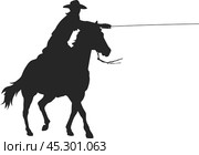 Cowboy with lasso riding a horse, isolated vector silhouette. Стоковая иллюстрация, иллюстратор Долотова Елена Викторовна / Фотобанк Лори