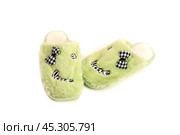 The green female slippers on a white background. Стоковое фото, фотограф Татьяна Ляпи / Фотобанк Лори