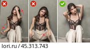 Common mistakes in female posing and how to avoid them. Photo poses. Стоковое фото, фотограф Андрей Аркуша / Фотобанк Лори