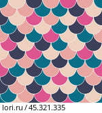 Seamless colorful geometric pattern of circles with dots in retro colors. Стоковая иллюстрация, иллюстратор Ольга Дроздова / Фотобанк Лори