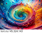 Abstract background. A bright colorful whirlpool of multicolored paints, splash, splash. Стоковое AI-изображение, AI-художник Photojuli / Фотобанк Лори