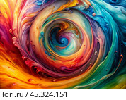 Abstract background. A bright colorful whirlpool of multicolored paints, splash, splash. Стоковое AI-изображение, AI-художник Photojuli / Фотобанк Лори