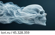 A skull with ethereal smoke trails against a dark background, AI. Стоковое AI-изображение, AI-художник Сергей Старуш / Фотобанк Лори