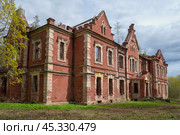 Руины старинного особняка дворянской усадьбе Княжья горка майским днем. Псковская область (2022 год). Стоковое фото, фотограф Виктор Карасев / Фотобанк Лори