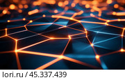Abstract glowing network design showcasing intricate patterns and vibrant colors in a digital environment. Стоковое AI-изображение, AI-художник Сергей Толмачёв / Фотобанк Лори