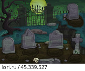 Cemetery cartoon background. Стоковая иллюстрация, иллюстратор Светлана Широкова / Фотобанк Лори