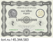 Vector gray treasury bill denomination of one billion Indian rupee. 1000000000. Vintage frame with guilloche mesh. Pixel portrait of Gandhi. Watermark of tiger. Securities. Bank certificate of Bharat. Индия, Облигация. Стоковая иллюстрация, иллюстратор GAlexS / Фотобанк Лори