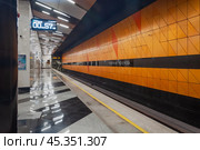 Платформа станции метро "Генерала Тюленева" Троицкой линии. Редакционное фото, фотограф Алёшина Оксана / Фотобанк Лори