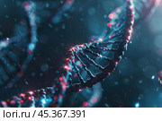 Dna strand rotating showing red and blue genetic information. Стоковое AI-изображение, AI-художник Иван Рябоконь / Фотобанк Лори