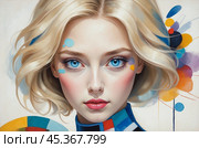 A beautiful blonde girl in the Kandinsky style. Fantasies on the theme of Kandinsky's paintings. Стоковое AI-изображение, AI-художник Александр Поташев / Фотобанк Лори