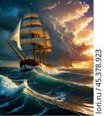Sailboat in a storm 1. Стоковое AI-изображение, AI-художник Сергей Аркадиец / Фотобанк Лори