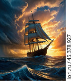 Sailboat in a storm 4. Стоковое AI-изображение, AI-художник Сергей Аркадиец / Фотобанк Лори