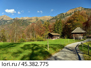 Old traditional wooden houses in open air museum Ballenberg in autumn. Canton of Bern, Switzerland. Стоковое фото, фотограф Bala-Kate / Фотобанк Лори