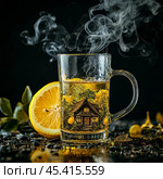 Steam rises above hot tea with lemon. Стоковое фото, фотограф Сергей Елизарьев / Фотобанк Лори