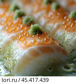 The photograph of the "Philadelphia" roll mesmerizes with its sophistication. The layer of rice covering the salmon melts on the tongue. Created b AI. Стоковое AI-изображение, AI-художник Ярославский Максим / Фотобанк Лори