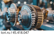 Close up of interlocking gears rotating smoothly in a complex mechanism. Стоковое AI-видео, аниматор Юрий Поздников / Фотобанк Лори