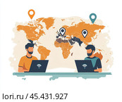 Customer support staff around the world work on laptops. Generated by AI. Стоковое AI-изображение, AI-художник Ярославский Максим / Фотобанк Лори