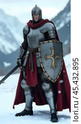 A knight in armor and a red cloak. Стоковое AI-изображение, AI-художник RamA / Фотобанк Лори