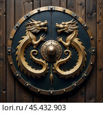 An ancient shield with dragons. Стоковое AI-изображение, AI-художник RamA / Фотобанк Лори