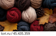 Коллекция пряжи Needforspring: уютное сезонное вязание для осеннего декора. Стоковое AI-изображение, AI-художник ФотоИнтеллект / Фотобанк Лори