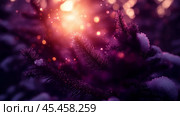 Purple winter wonderland glowing with lights and snow on pine branches during the festive season. Стоковое AI-изображение, AI-художник Людмила Лесовая / Фотобанк Лори