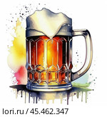 A glass mug with beer. alcoholic, intoxicating drink. artificial intelligence generator, AI, watercolor image of a neural network. background for the design. Стоковое AI-изображение, AI-художник Алёна Мостович / Фотобанк Лори