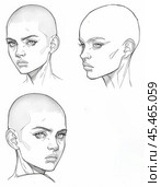 Simple linear head pattern, hair shaved on top and sides. Стоковое AI-изображение, AI-художник Margarita Davchenko / Фотобанк Лори