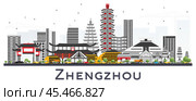 Zhengzhou China City Skyline with Gray Buildings Isolated on White. Стоковая иллюстрация, иллюстратор Игорь Сорокин / Фотобанк Лори