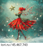 A fairy in a Christmas winter costume. Christmas Fairy illustration. Стоковое AI-изображение, AI-художник Ирина Ручушкина / Фотобанк Лори