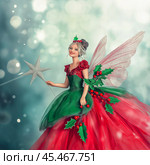 A fairy in a Christmas winter costume. Christmas Fairy illustration. Стоковое AI-изображение, AI-художник Ирина Ручушкина / Фотобанк Лори