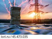 Rising prices and the energy crisis concept. Rising electricity prices worldwide due to the global crisis. Energy crisis that will affect Europe. Стоковое AI-изображение, AI-художник Sergey Grishin / Фотобанк Лори