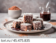 Australian Lamington Sponge Cakes. Стоковое AI-изображение, AI-художник Ирина Старикова / Фотобанк Лори
