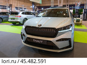 SKODA Enyaq iV electric car at ECAR SHOW - Hybrid and Electric Motor Show (2023 год). Редакционное фото, фотограф Дмитрий Рухленко / Фотобанк Лори