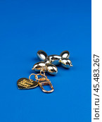 Funny golden  dog keychain on desk with stationery. Стоковое фото, фотограф Виталий Сова / Фотобанк Лори