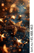 Gold flying stars confetti magic Christmas frame, premium sparkles stardust border background. Holiday party decor, Christmas stars background, flying gold sparkles confetti on white. Стоковое AI-изображение, AI-художник Ирина Михайличенко / Фотобанк Лори
