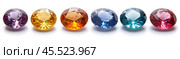 A meticulously arranged group of colorful gemstones, radiating brilliance against a pure white background. Стоковое AI-изображение, AI-художник Ярославский Максим / Фотобанк Лори
