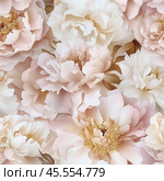 Beautiful floral pattern featuring soft peonies in shades of cream and beige on a delicate background. Стоковое AI-изображение, AI-художник Сергей Толмачёв / Фотобанк Лори
